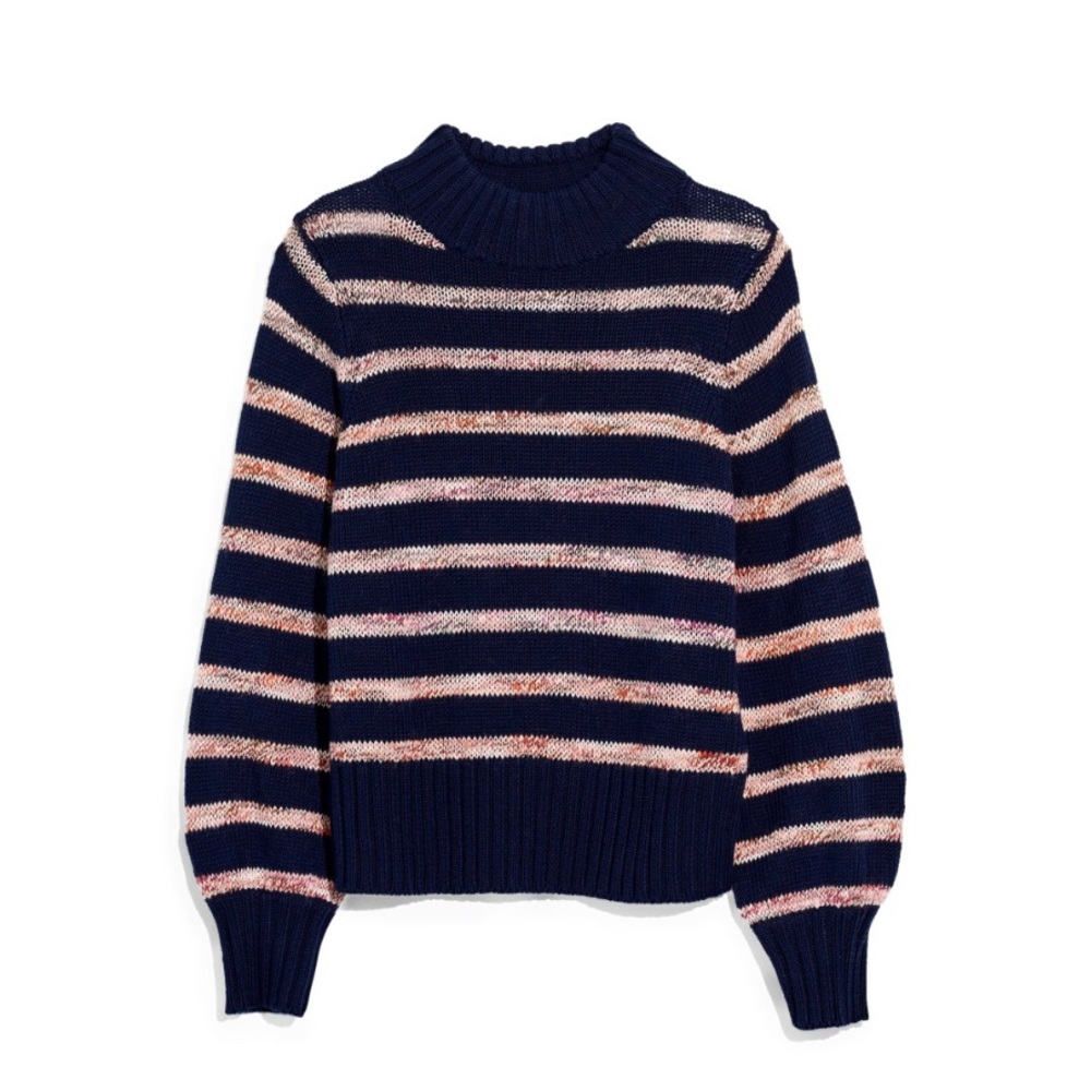 MADEWELL Stripe Mock Neck Chunky Sweater